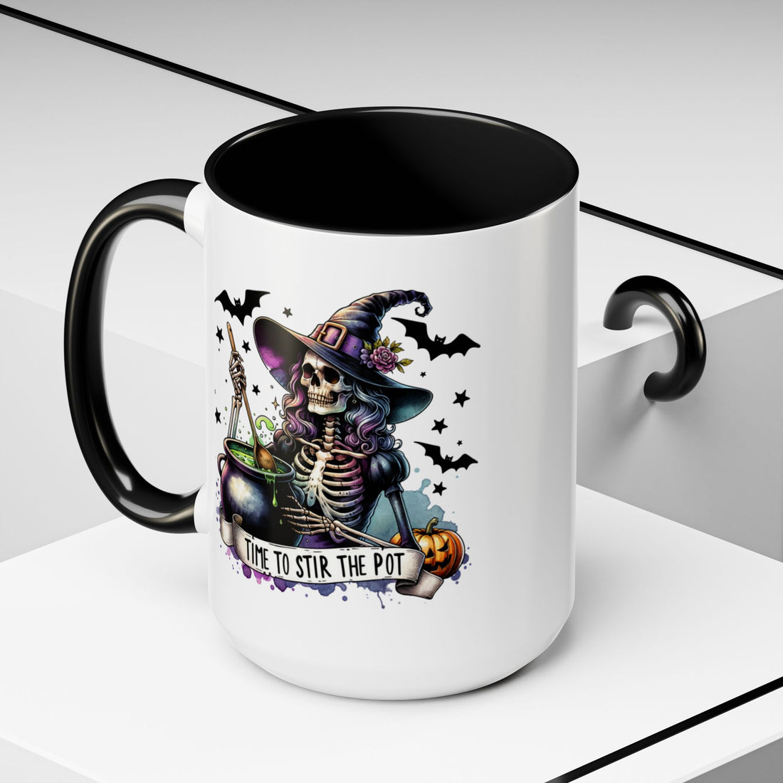 Halloween Witch Skeleton "Stir the Pot" Ceramic Mug - Custom Accent