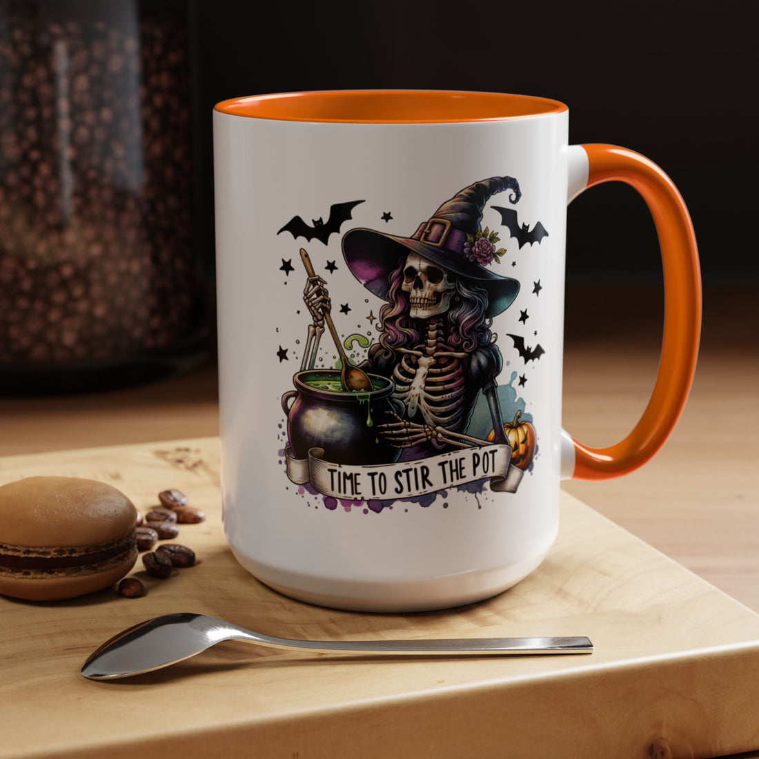 Halloween Witch Skeleton "Stir the Pot" Ceramic Mug - Custom Accent
