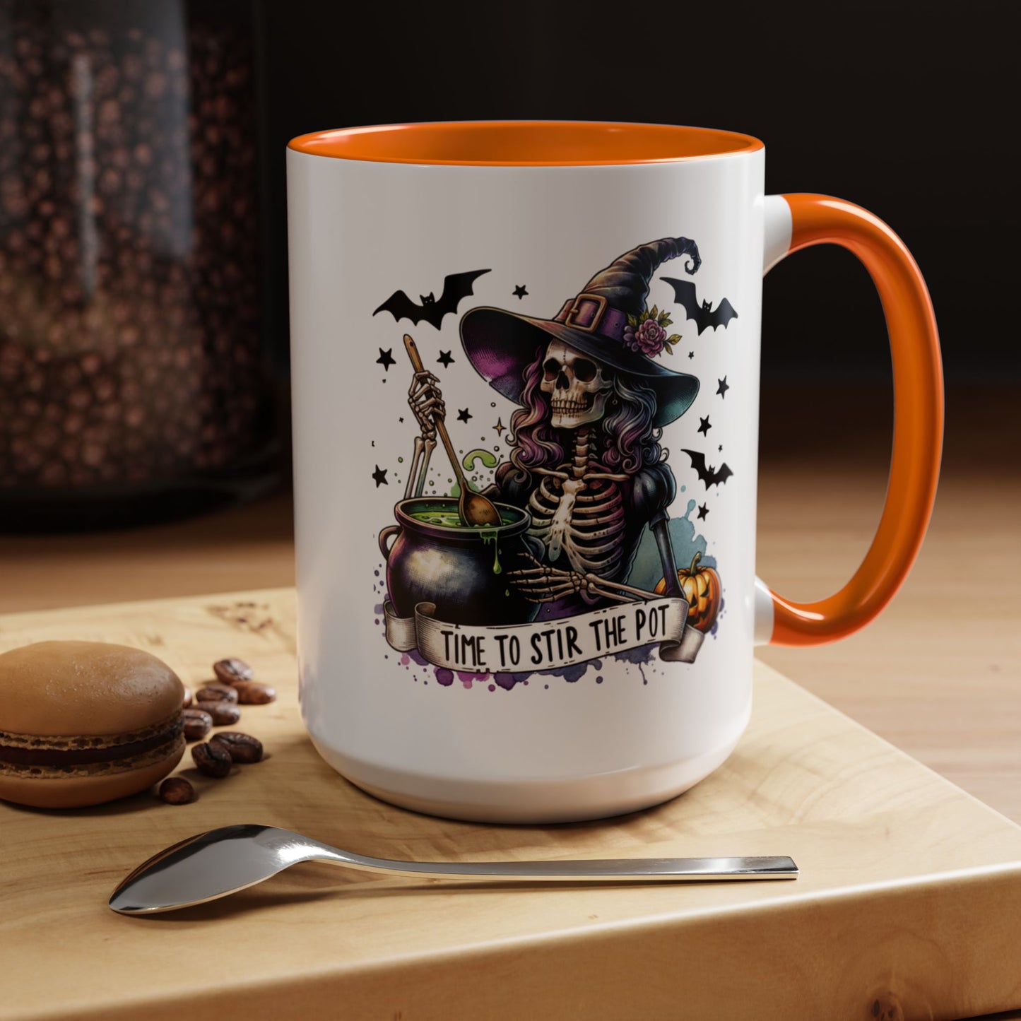 Halloween Witch Skeleton "Stir the Pot" Ceramic Mug - Custom Accent