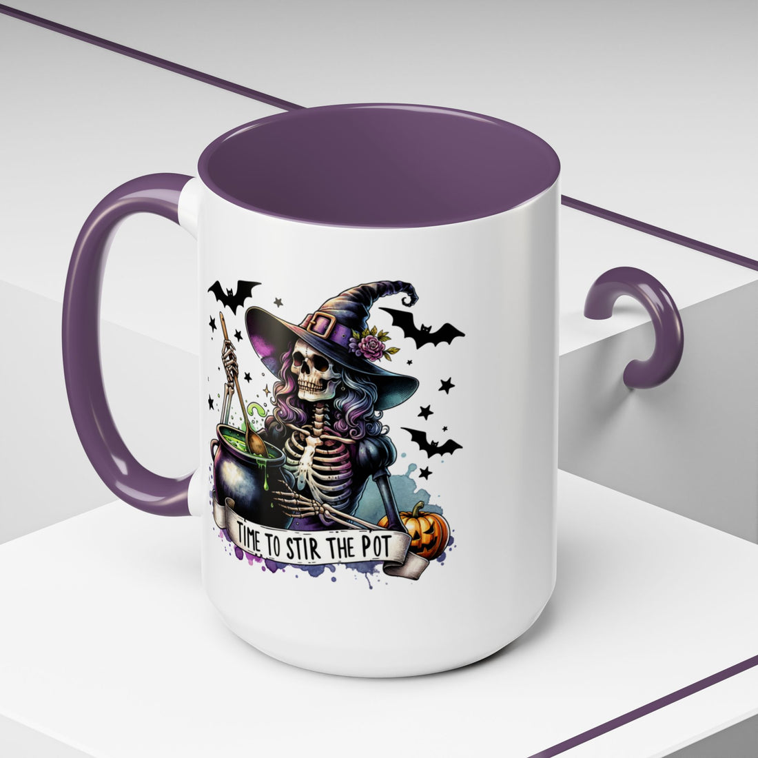 Halloween Witch Skeleton "Stir the Pot" Ceramic Mug - Custom Accent