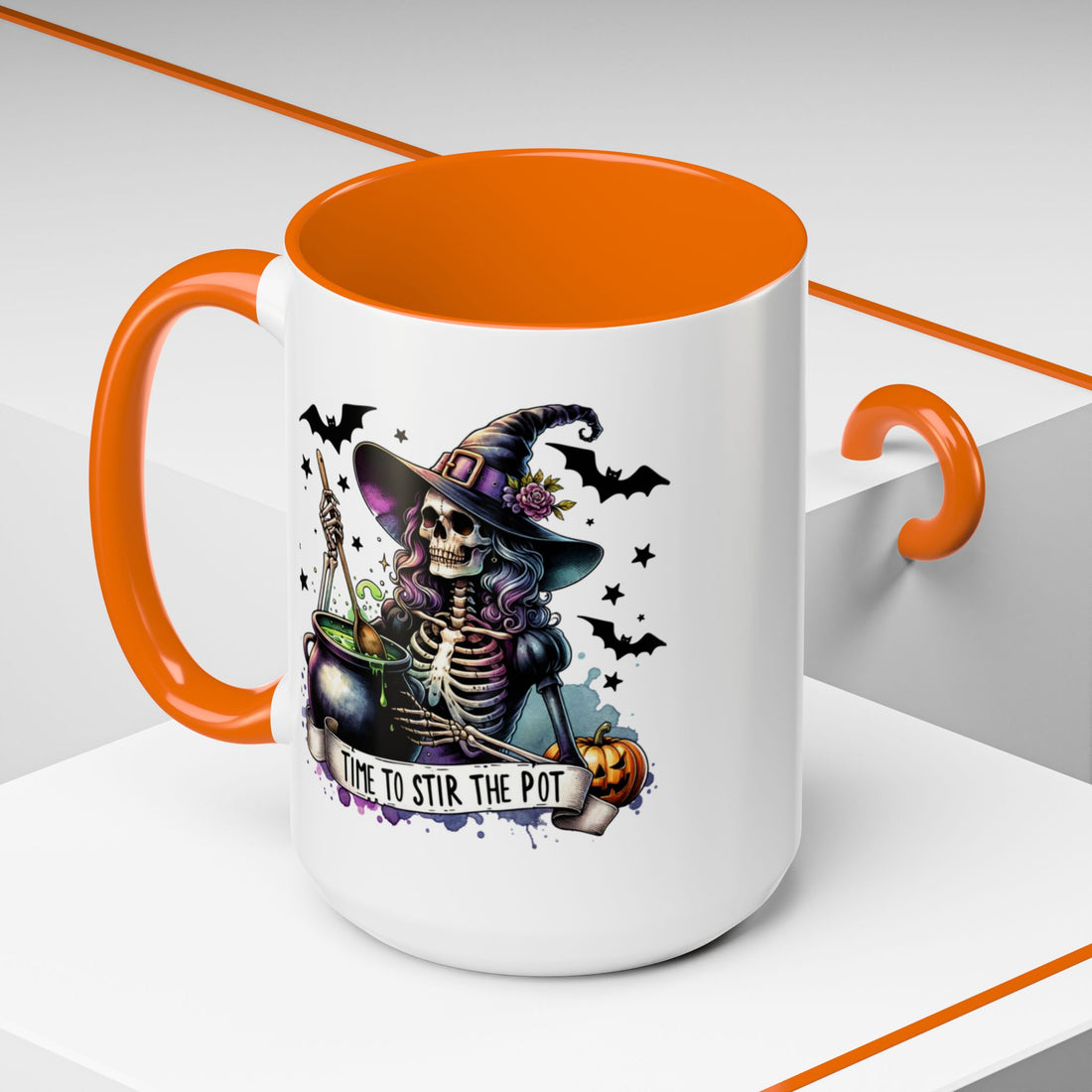 Halloween Witch Skeleton "Stir the Pot" Ceramic Mug - Custom Accent