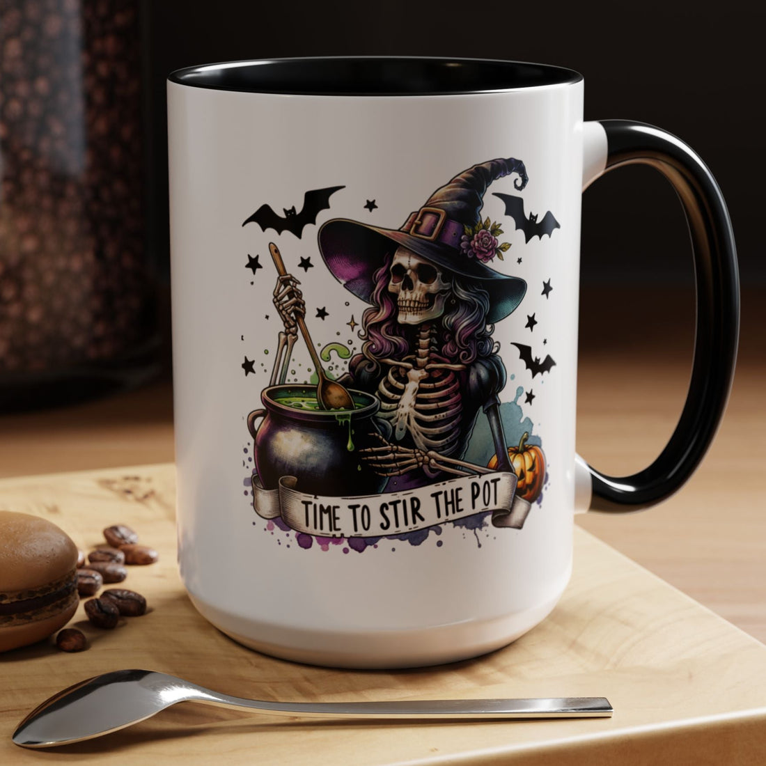 Halloween Witch Skeleton "Stir the Pot" Ceramic Mug - Custom Accent