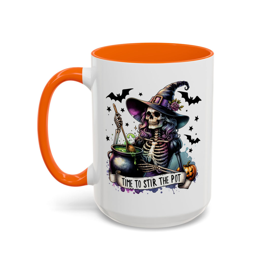 Halloween Witch Skeleton "Stir the Pot" Ceramic Mug - Custom Accent