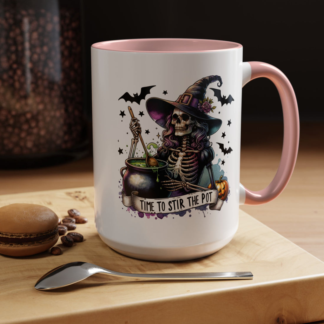 Halloween Witch Skeleton "Stir the Pot" Ceramic Mug - Custom Accent