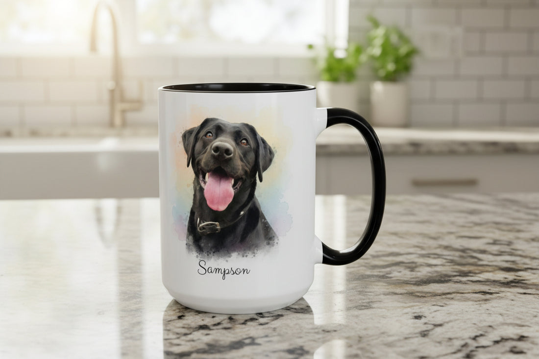 Personalized Pet Portrait Mug, Custom Dog Watercolor Gift, Ceramic Coffee Cup for Pet Lovers, Memorial Keepsake