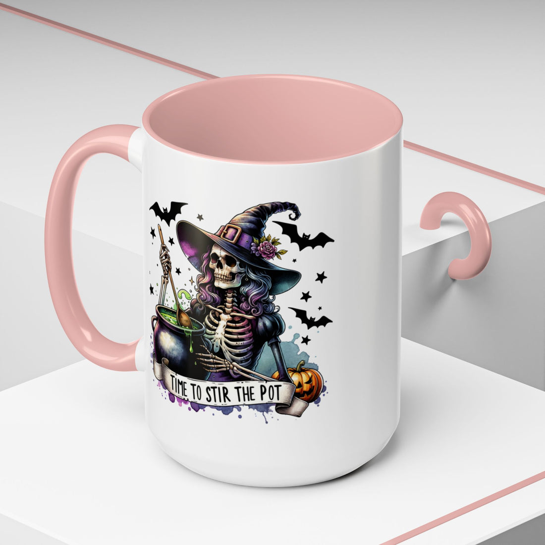 Halloween Witch Skeleton "Stir the Pot" Ceramic Mug - Custom Accent