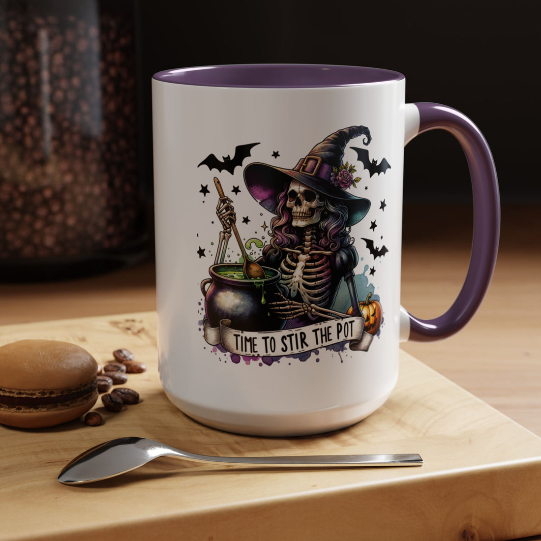 Halloween Witch Skeleton "Stir the Pot" Ceramic Mug - Custom Accent