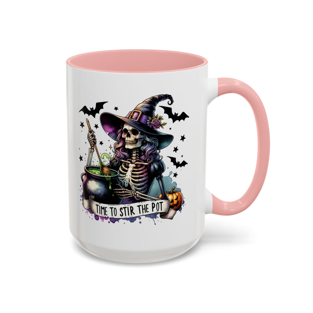 Halloween Witch Skeleton "Stir the Pot" Ceramic Mug - Custom Accent