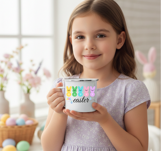 Bunny Easter Mug, Cute Easter Gift, Colorful Bunny Design, Stainless Steel Mug, Spring Decor, Happy Easter, Enamel Mug, Gift for Kids