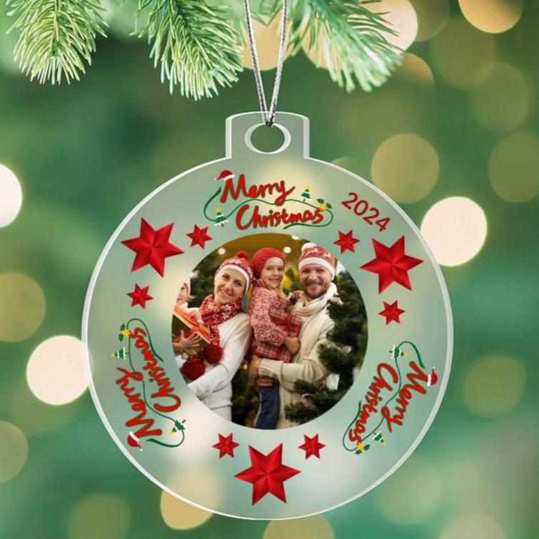 Personalized Merry Christmas 2024 Photo Acrylic Ornament!