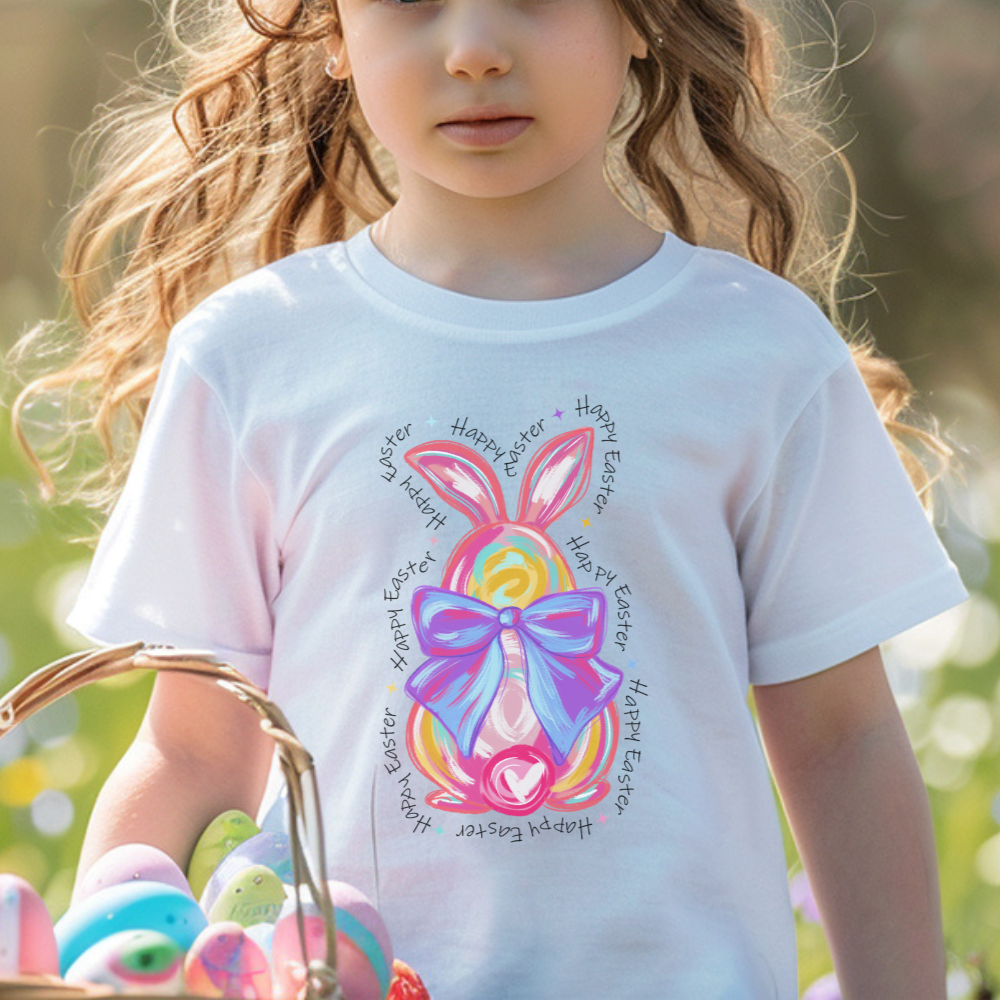 Kids Rainbow Bunny Tee, Cute Easter Bunny T-Shirt, Colorful Bunny Design, Soft Cotton Kids Tee, Gift for Kids