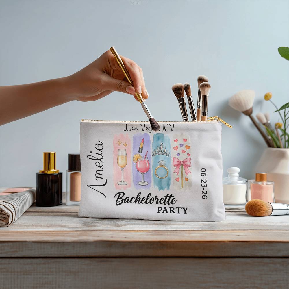Bachelorette Personalized Makeup Bag, Bridal Shower Gift, Custom Bridesmaid Pouch, Party Favors