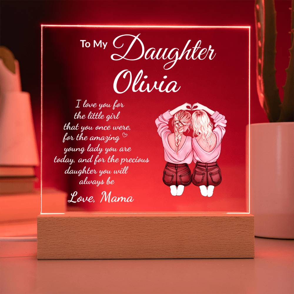 Personalized Gift for Daughter, Mother and Daughter Art, Sentimental Present Acrylic LED Nite Light