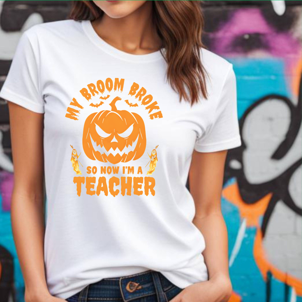 “Funny Halloween Teacher Shirt “My Broom Broke So Now I Teach”