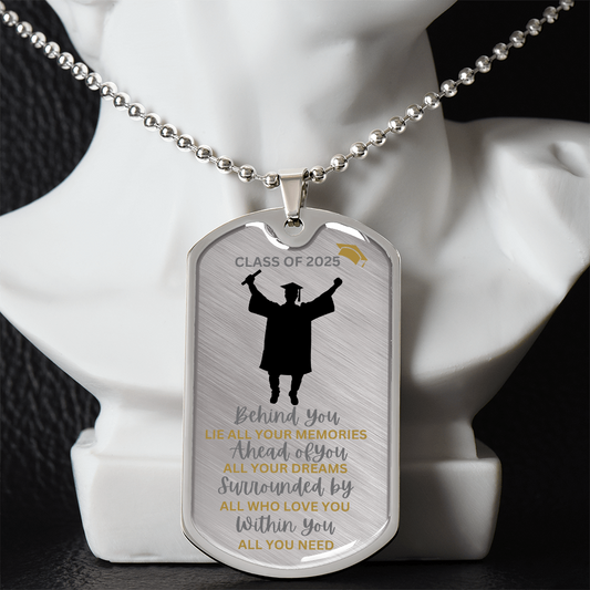 Graduation necklace, Graduation gift, "Congratulations Class of 2025" | Military Chain Necklace