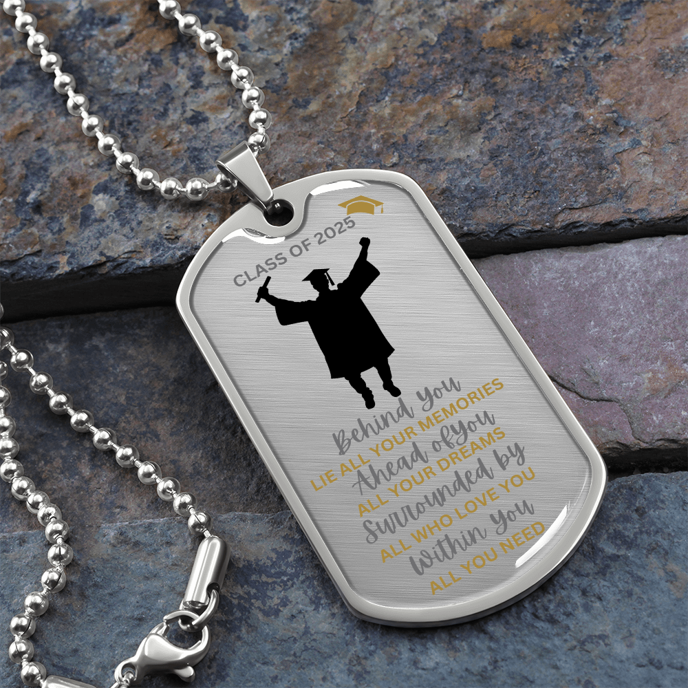 Graduation necklace, Graduation gift, "Congratulations Class of 2025" | Military Chain Necklace