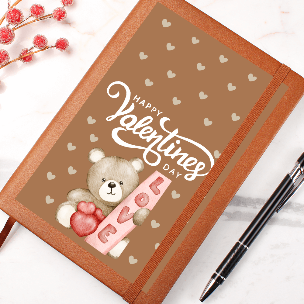 Happy Valentines Day "Love" Graphic Leather Journal | Teddy Bear Love Journal!