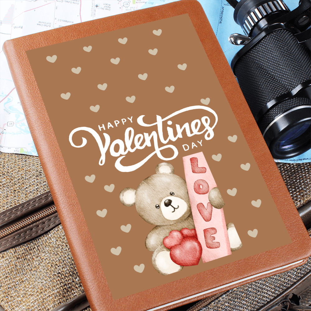 Happy Valentines Day "Love" Graphic Leather Journal | Teddy Bear Love Journal!