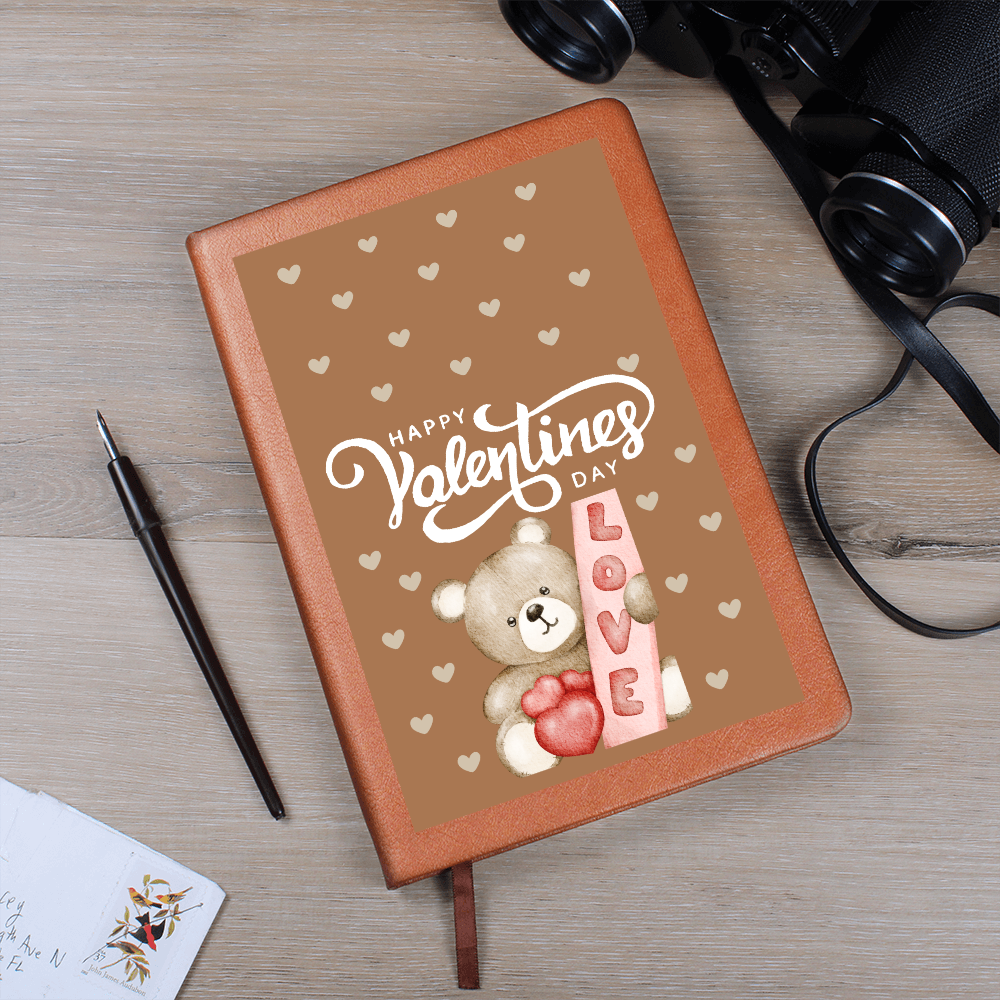 Happy Valentines Day "Love" Graphic Leather Journal | Teddy Bear Love Journal!