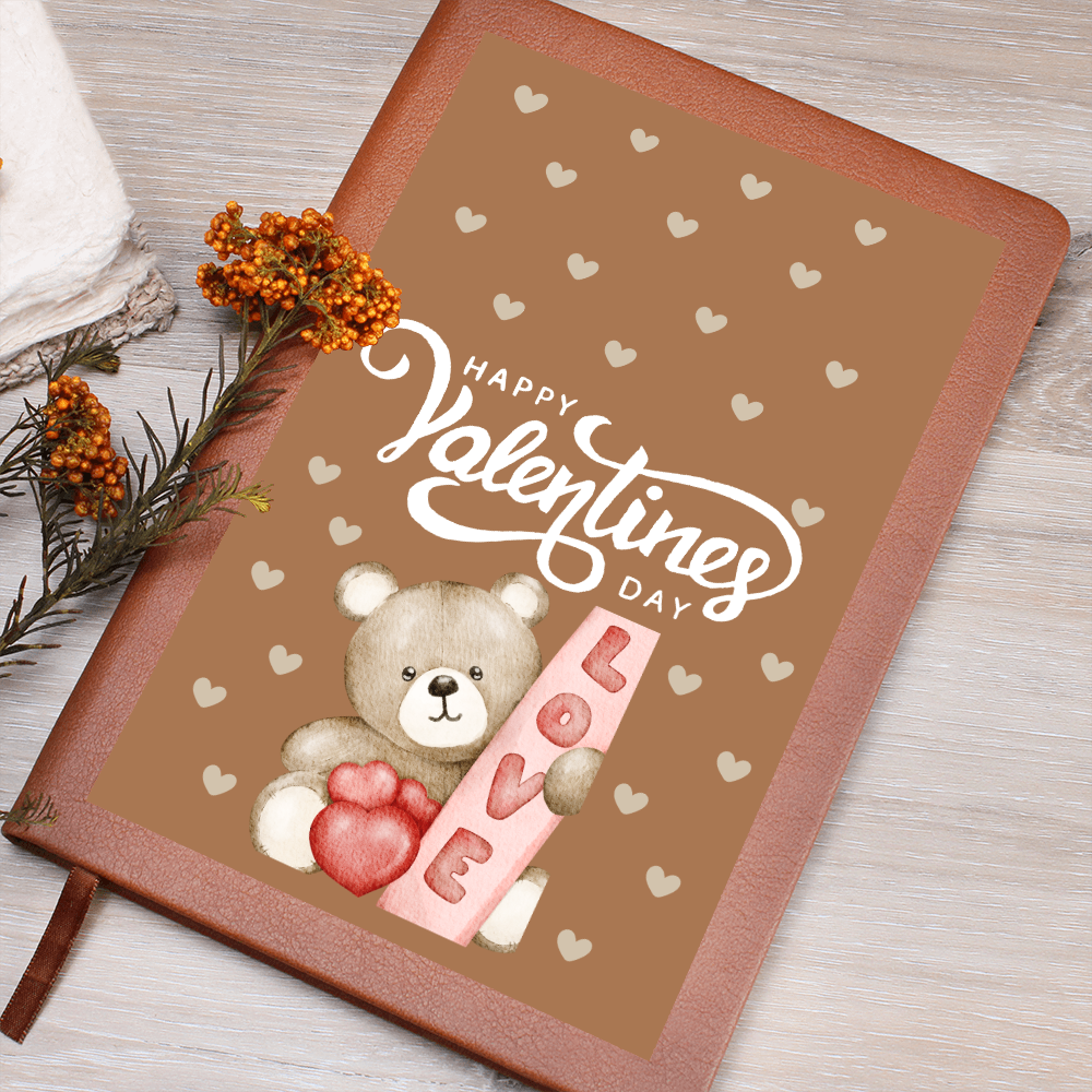 Happy Valentines Day "Love" Graphic Leather Journal | Teddy Bear Love Journal!