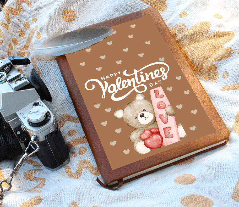 Happy Valentines Day "Love" Graphic Leather Journal | Teddy Bear Love Journal!