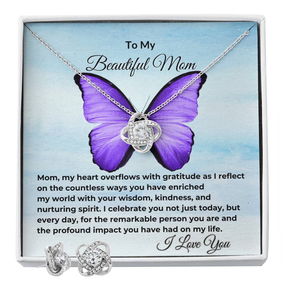 Happy Mother's Day Mom "Gratitude" Love Knot Earring and Necklace Set