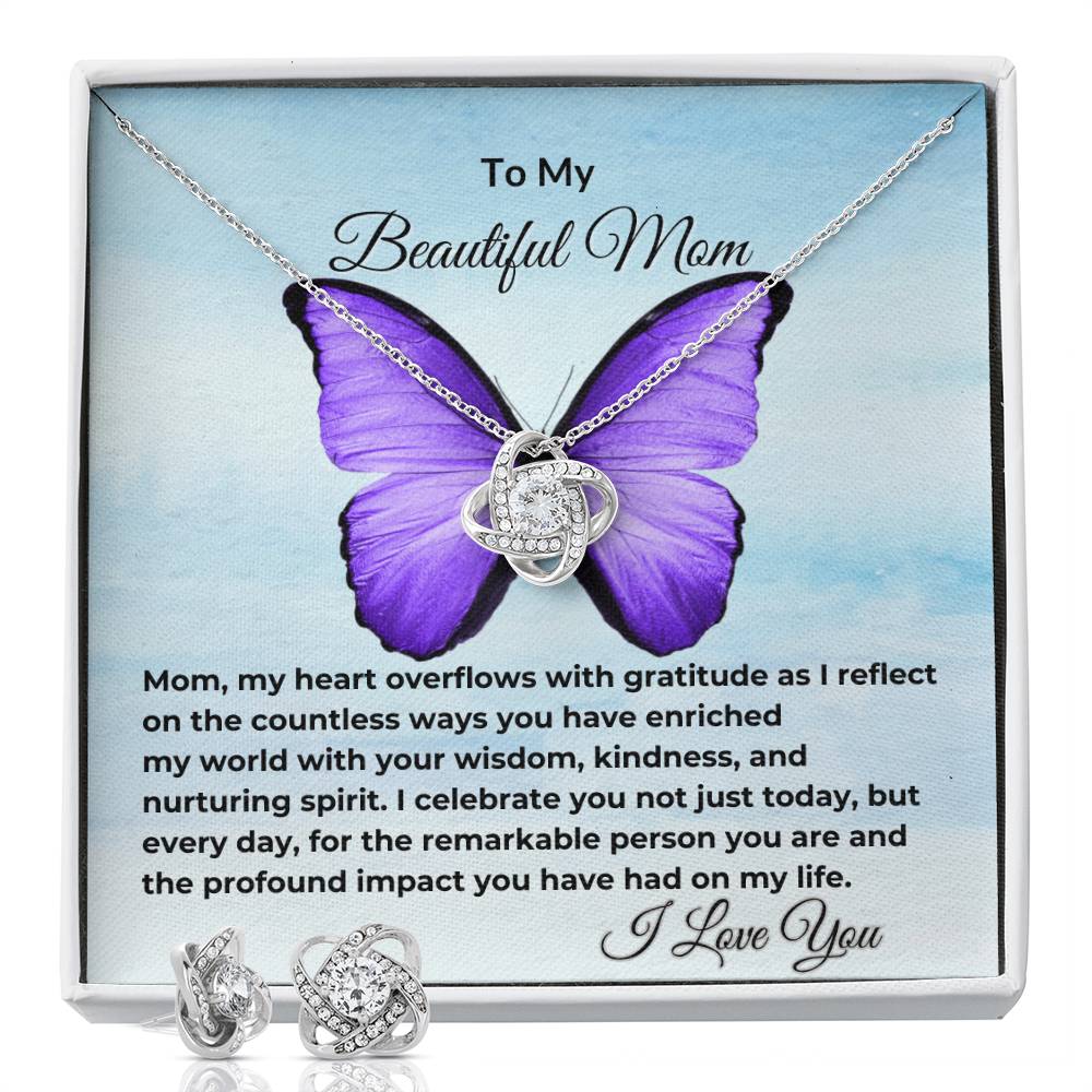 Happy Mother's Day Mom "Gratitude" Love Knot Earring and Necklace Set