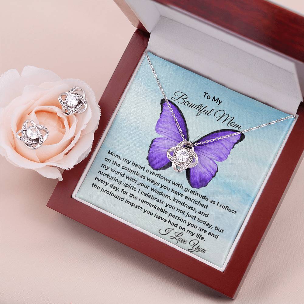 Happy Mother's Day Mom "Gratitude" Love Knot Earring and Necklace Set