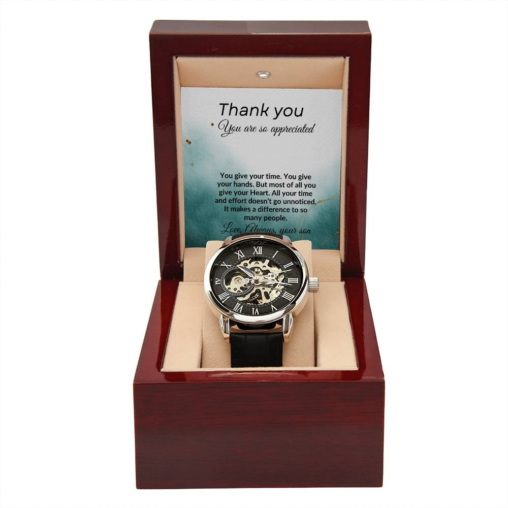 To my Dad from Son "Thank You" Men's Openwork Watch