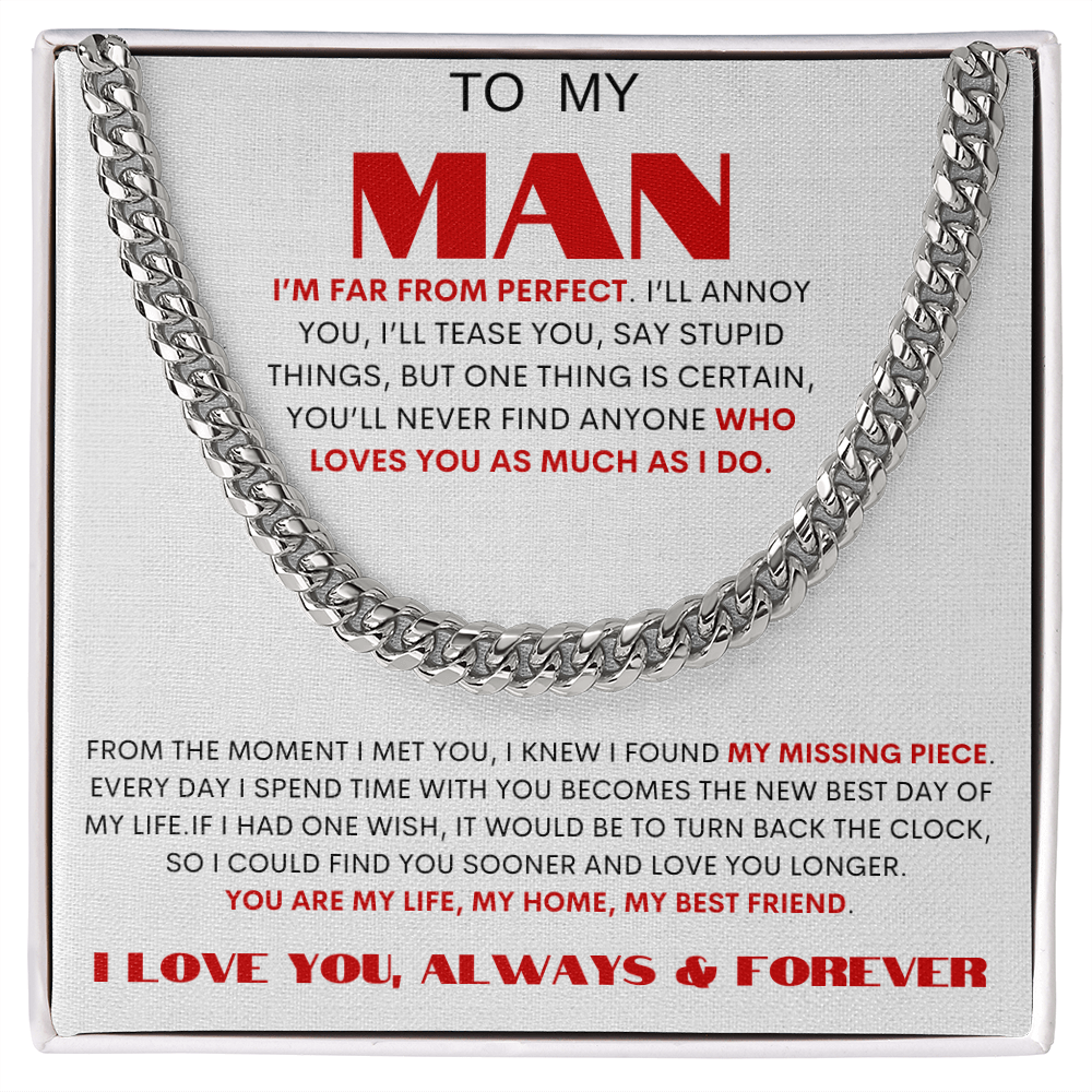 To My Man "My Missing Piece" Cuban Link Chain | Valentine | Birthday Gift