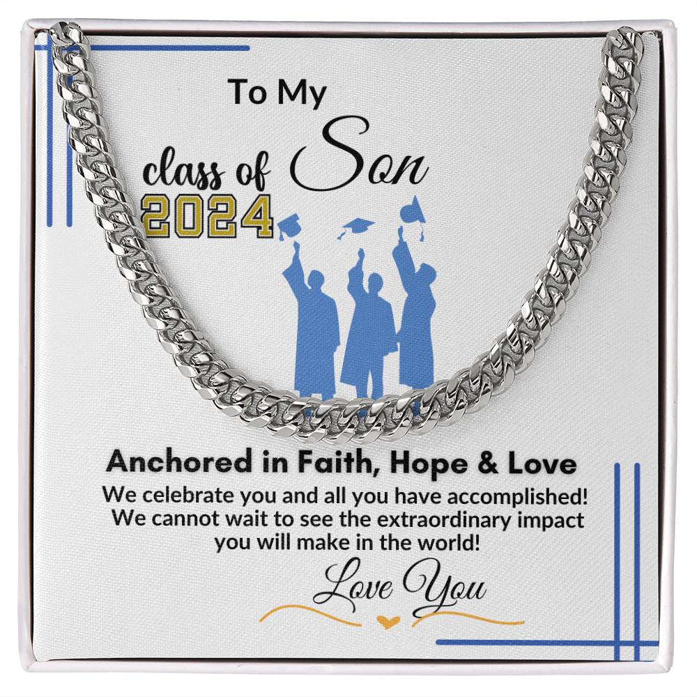 To My Son Graduation Gift "We celebrate You" Cuban Link Chain Necklace