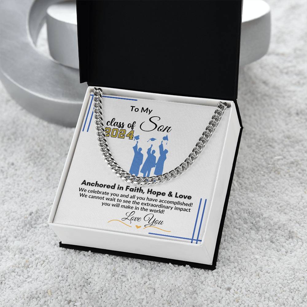 To My Son Graduation Gift "We celebrate You" Cuban Link Chain Necklace