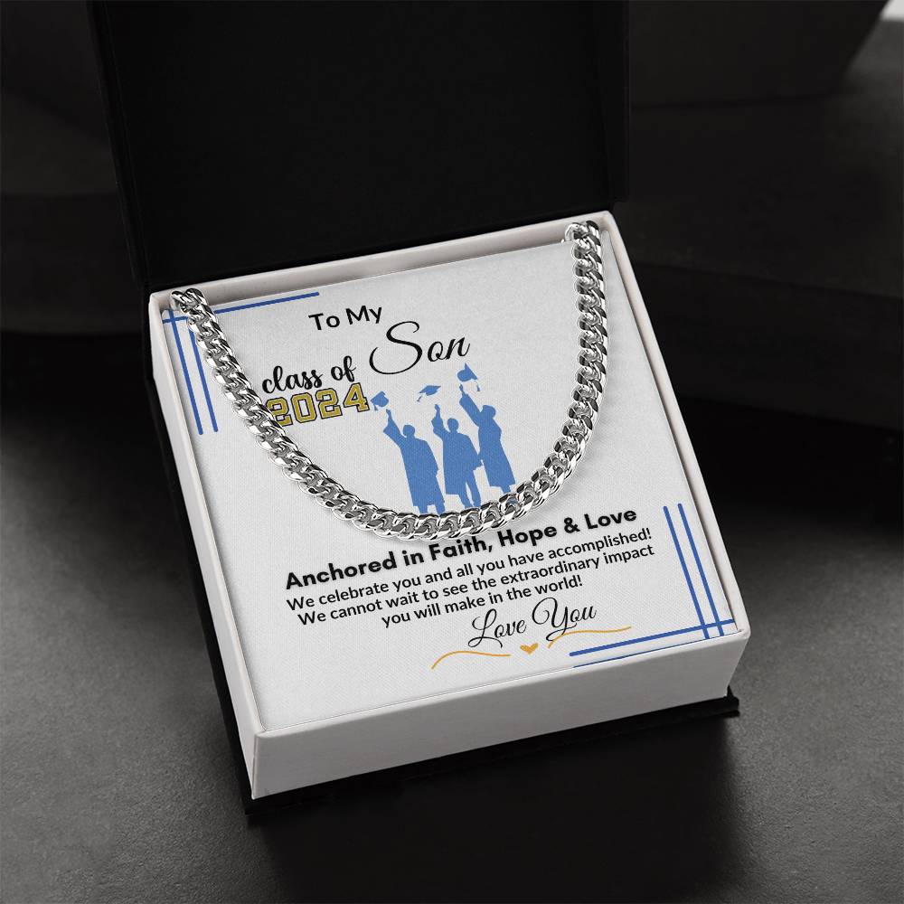 To My Son Graduation Gift "We celebrate You" Cuban Link Chain Necklace
