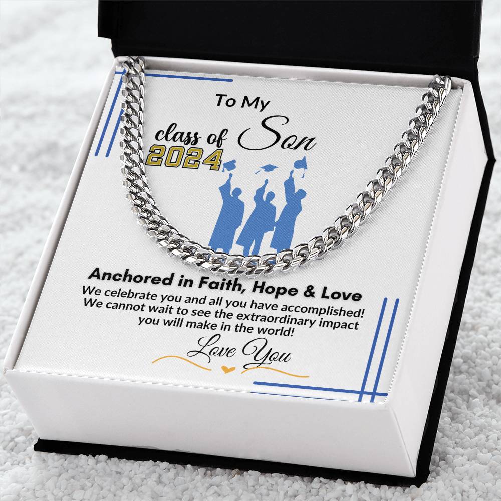 To My Son Graduation Gift "We celebrate You" Cuban Link Chain Necklace
