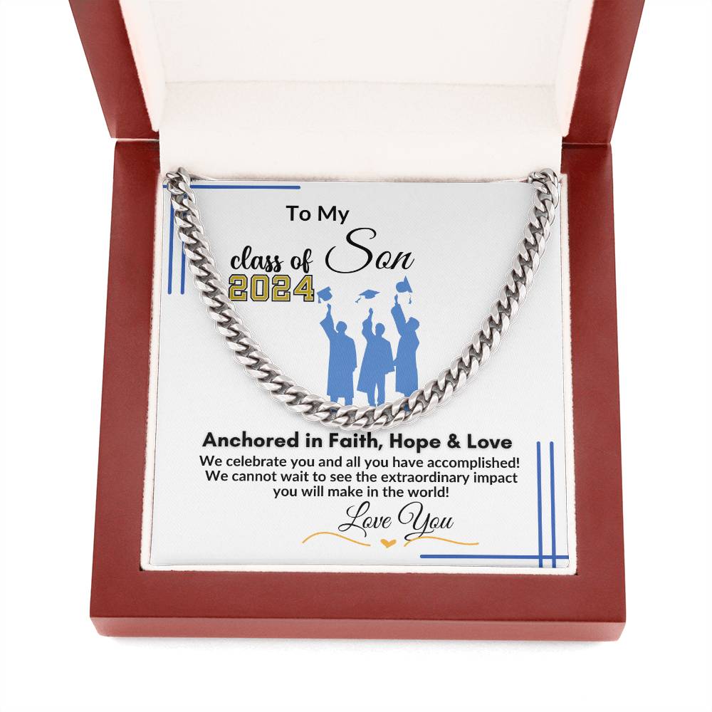 To My Son Graduation Gift "We celebrate You" Cuban Link Chain Necklace