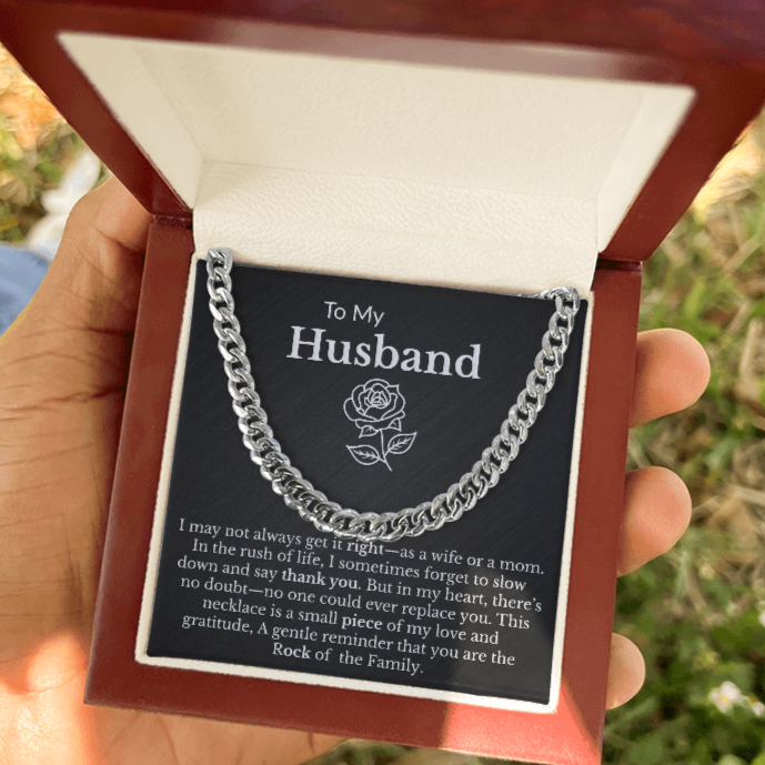 To My Husband "Rock of the Family" Cuban Link Chain