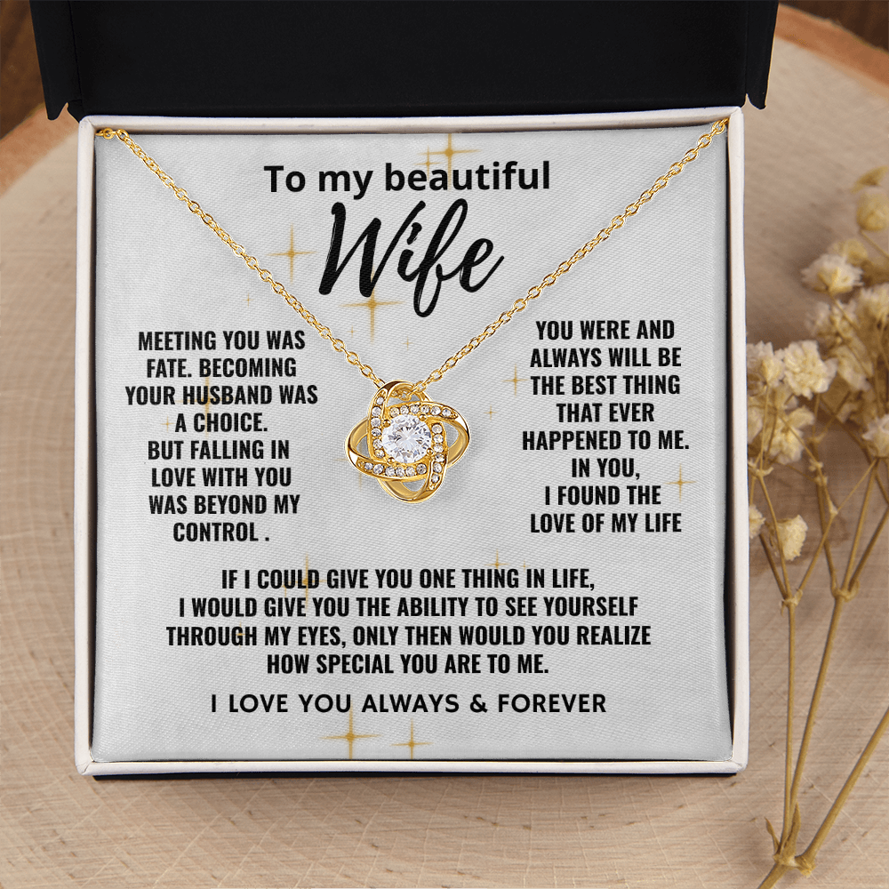 To My Beautiful Wife "Falling In Love With You" Love Knot Necklace