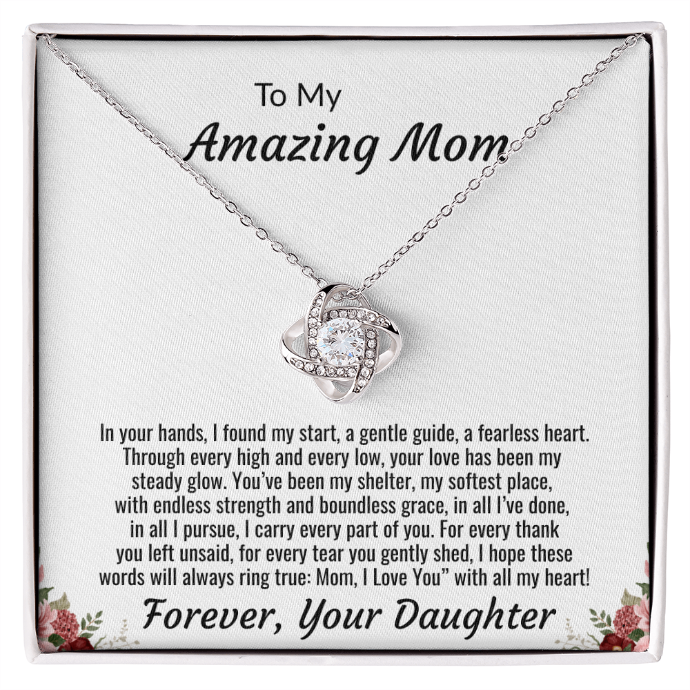 To My Amazing Mom "I Love You with all my Heart" Love Knot Necklace