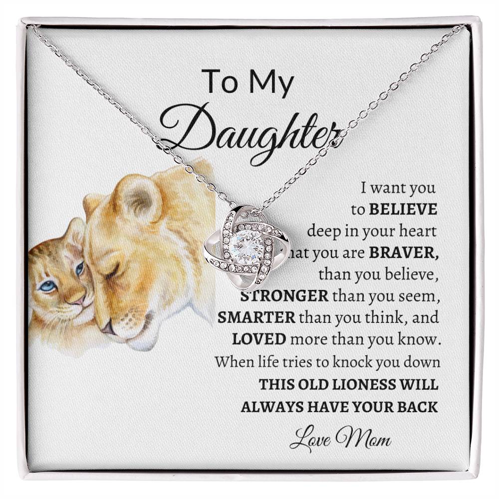 To My Daughter from Mom "Believe" Love Knot Necklace