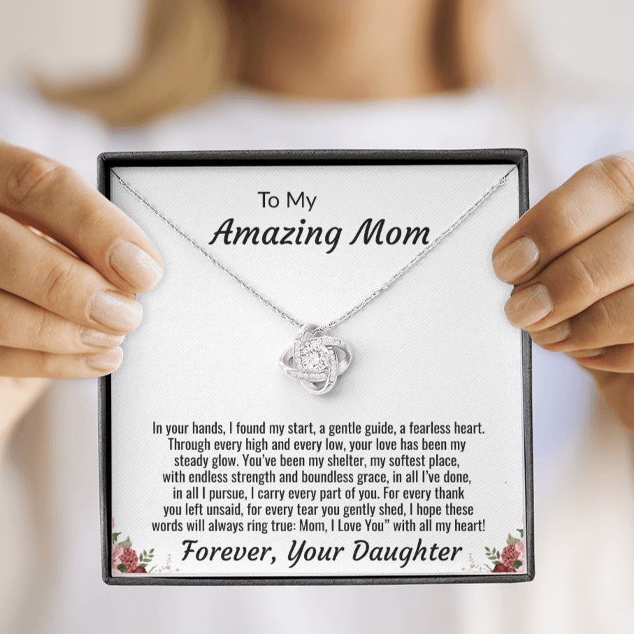 To My Amazing Mom "I Love You with all my Heart" Love Knot Necklace