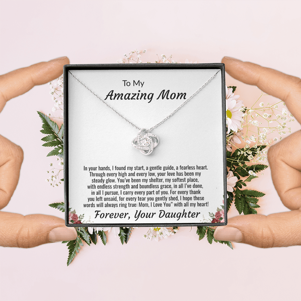 To My Amazing Mom "I Love You with all my Heart" Love Knot Necklace