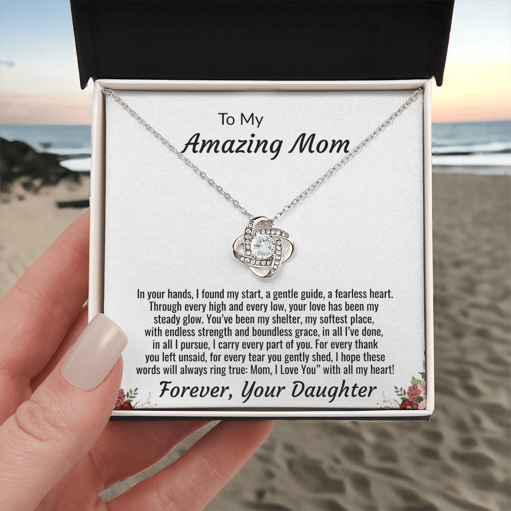 To My Amazing Mom "I Love You with all my Heart" Love Knot Necklace