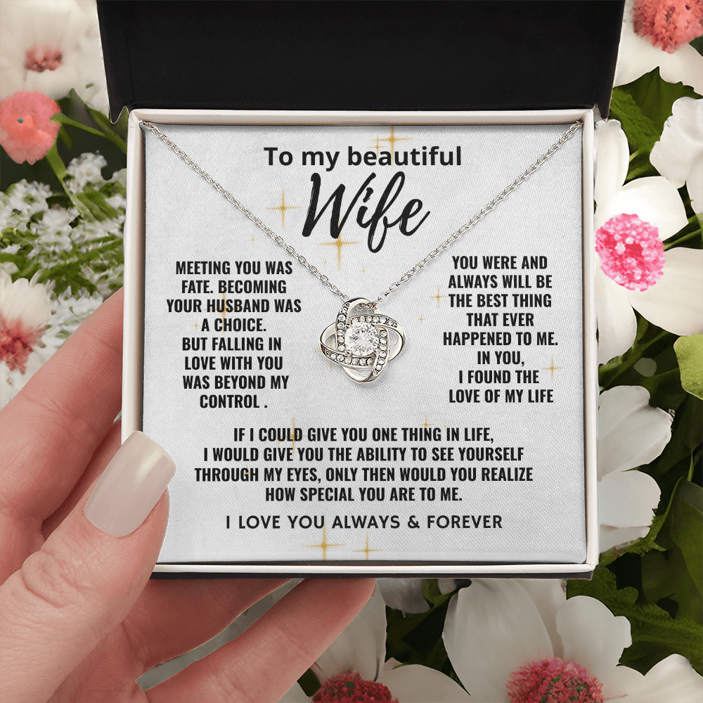 To My Beautiful Wife "Falling In Love With You" Love Knot Necklace