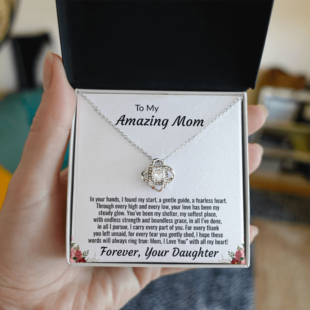 To My Amazing Mom "I Love You with all my Heart" Love Knot Necklace