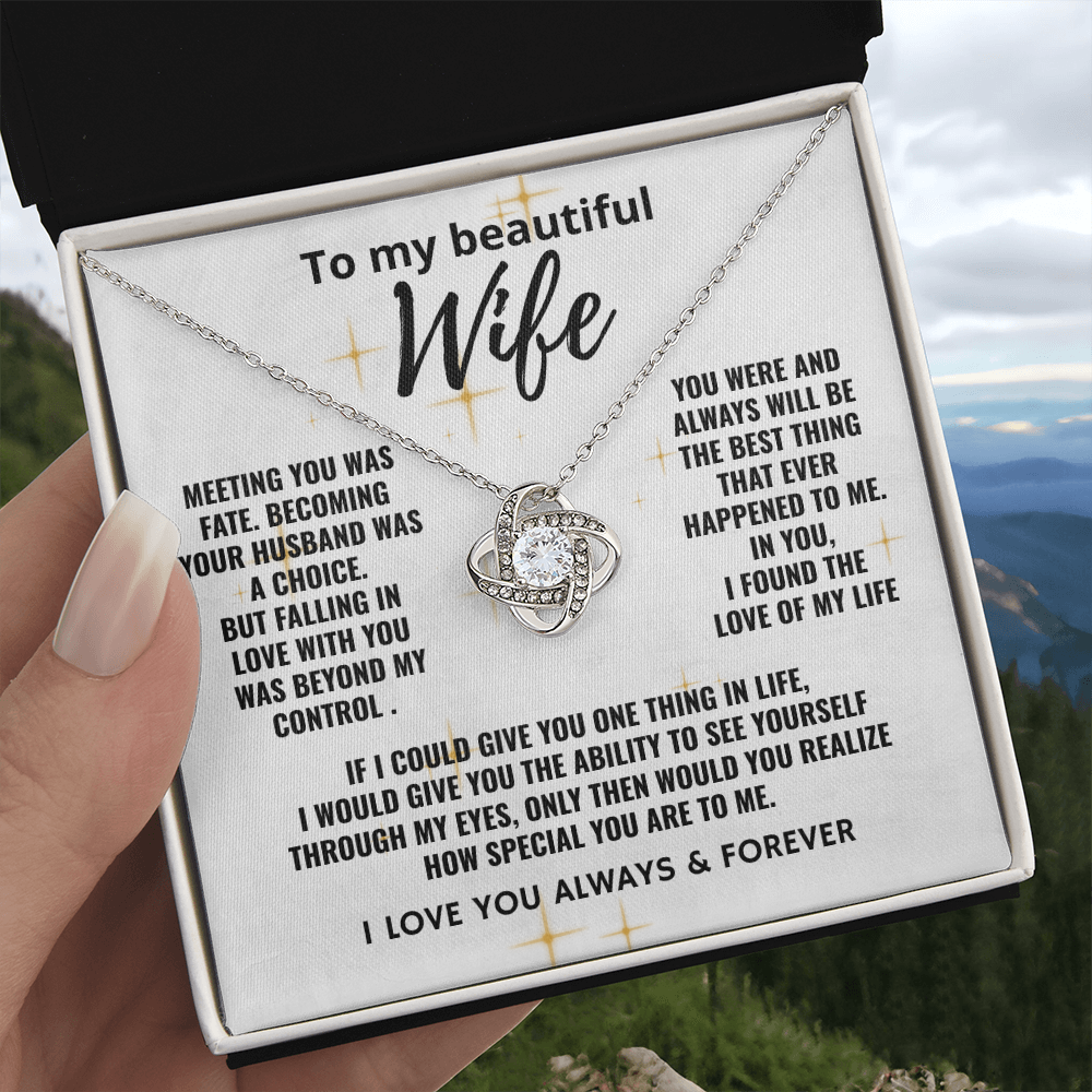 To My Beautiful Wife "Falling In Love With You" Love Knot Necklace