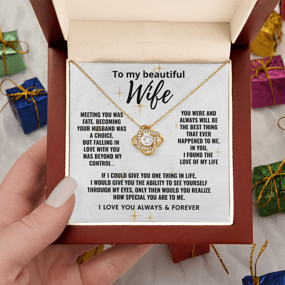 To My Beautiful Wife "Falling In Love With You" Love Knot Necklace