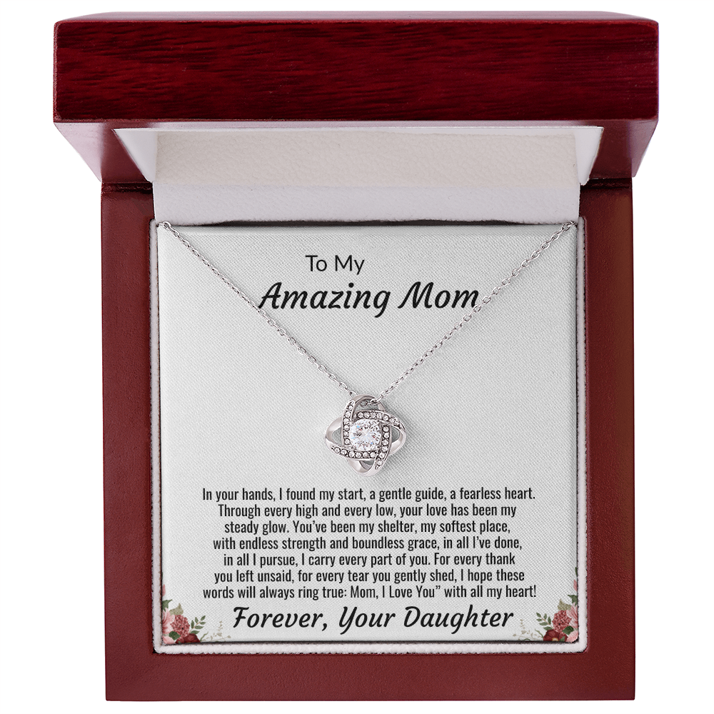 To My Amazing Mom "I Love You with all my Heart" Love Knot Necklace