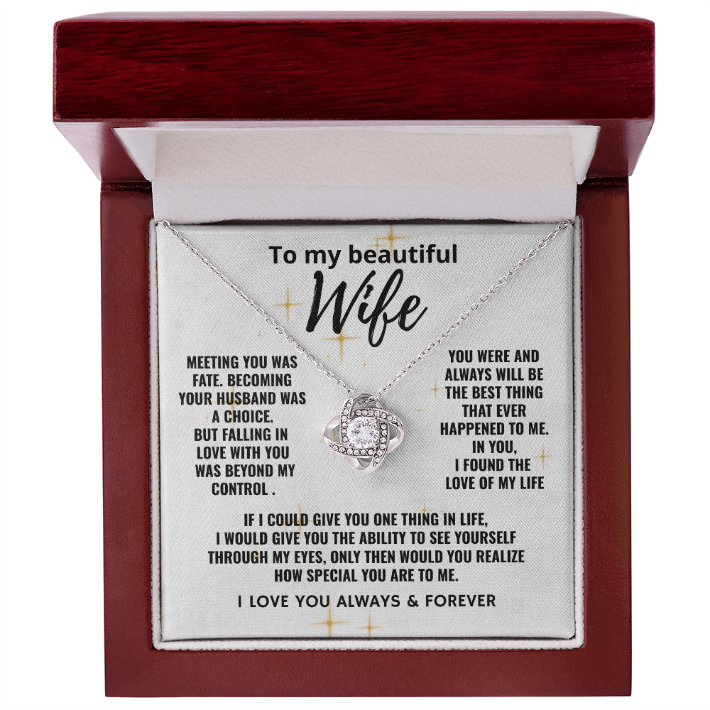 To My Beautiful Wife "Falling In Love With You" Love Knot Necklace