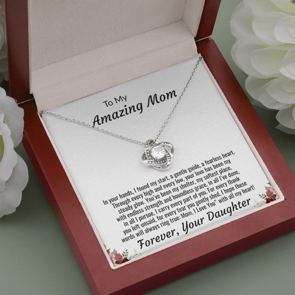 To My Amazing Mom "I Love You with all my Heart" Love Knot Necklace