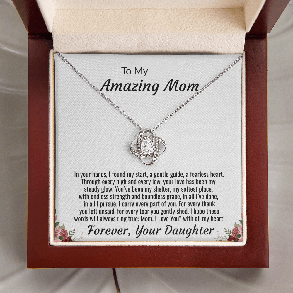 To My Amazing Mom "I Love You with all my Heart" Love Knot Necklace